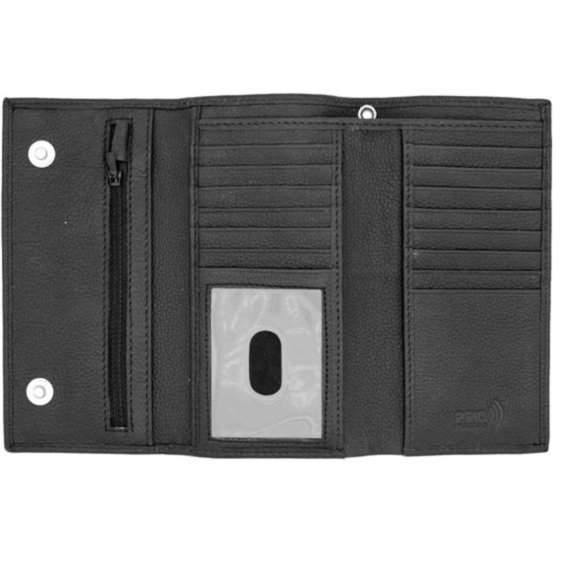 𝅺rfid Wallet With Chain Hole For Men Black Without Chain - Picture 1 of 4